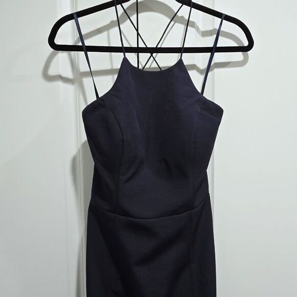 New Bariano - L Navy Blue High-Neck Cross-Back Gown $230 - Picture 5 of 8